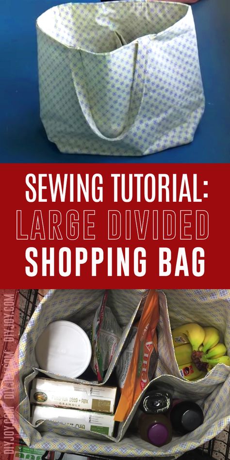 How to Make A Shopping Bag With Step by Step Sewing Tutorial - DIY Large Fabric Grocery Bag With Divided Pocket Inserts for Groceries Sewing Grocery Bag Holder, Simple Grocery Bag Pattern, Fabric Shopping Bags Free Pattern, Grocery Tote Bag Pattern Free, Diy Grocery Bags Free Pattern, Market Bag Sewing Pattern, Shopping Bag Sewing, Reusable Grocery Bags Pattern, Market Tote Bag Pattern