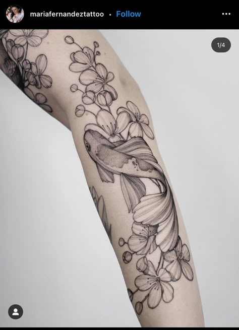 Koi Fish And Lily Flower Tattoo, Orchid And Koi Fish Tattoo, Koi Fish Floral Tattoo, Flower Mermaid Tattoo, Koi Tattoos For Women, Lilly Pad Tattoo Ideas, Koi Flower Tattoo, Koi Fish Tattoo With Flowers, Koi Fish With Flowers Tattoo