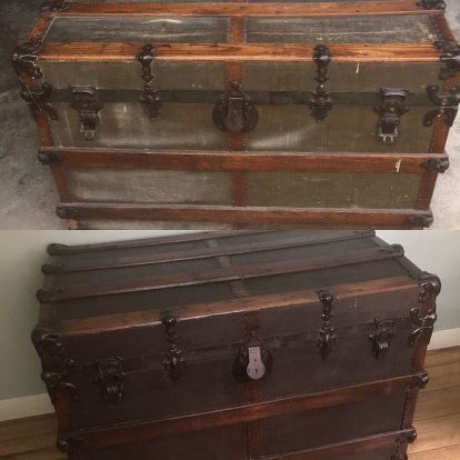 Vintage Trunks Makeover, Steamer Trunk Makeover, Trunk Redo, Antique Trunk Restoration, Steam Trunk, Trunk Makeover, Vintage Steamer Trunk, Antique Steamer Trunk, Vintage Lampshades