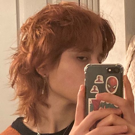 Short Mullet Without Bangs, Mullite Haircut, Mullet Ginger Hair, Copper Hair Mullet, Short Hairstyle Women Ginger, Copper Mullet Hair, Mullet Unstyled, Orange Hair Mullet, Fluffy Mullet Girl