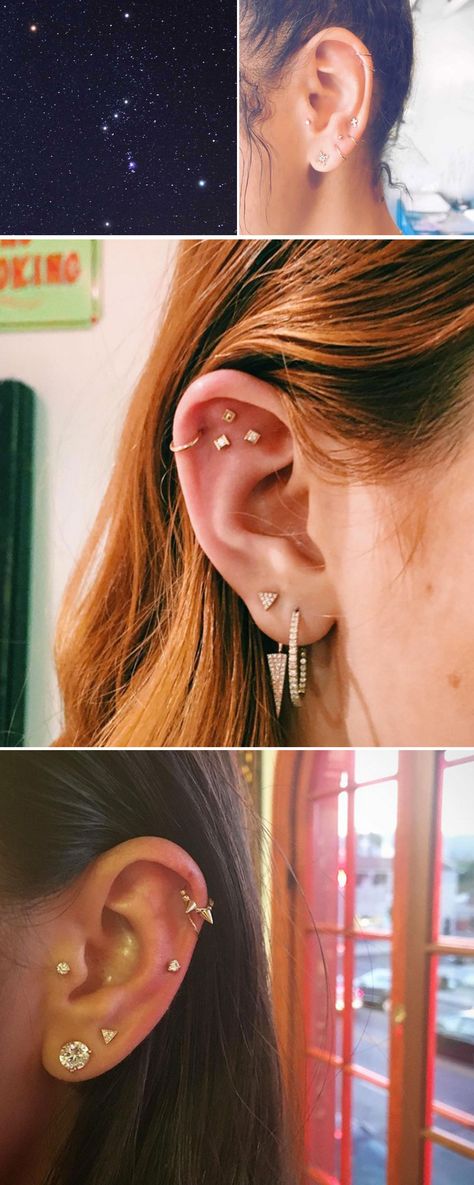 Piercing Ideas Flat, Constellation Ear Piercings, Baby Ear Piercing, Constellation Piercings, Flat Piercing, Double Ear Piercings, Constellation Earrings, Cool Ear Piercings, Double Piercing