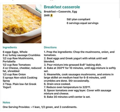 Breakfast Casserole Breakfast Lean And Green, Optavia Breakfast Recipes, Lean And Green Breakfast, Optavia Breakfast, Medifast Recipes, Cauliflower Pizza Crust Recipe, Optavia Meals, Lean Green Recipes, Lean Protein Meals