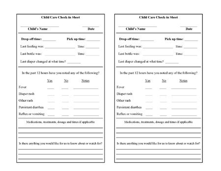 Free printable daycare check-in form that can be used to rack check-in of child at daycare Daycare Contract, Opening A Daycare, Daycare Rooms, Home Day Care, Starting A Daycare, Daycare Forms, Preschool Centers, Barbie Coloring, Home Daycare