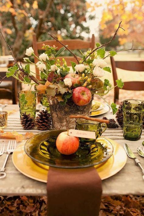 photos of fall wedding tablescapes  | Lovely autumn tablescape (#brownweddings, ... | Fall Weddings Fall Wedding Tablescapes, Outdoor Table Setting, Fall Entertaining, Fall Table Settings, Autumn Table, Fall Tablescapes, Beautiful Table Settings, Thanksgiving Tablescapes, Pretty Tables