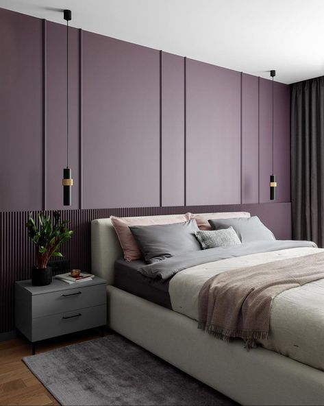 Purple Walled Bedroom, Purple Modern Bedroom, Purple Aesthetic Bedroom, Purple Bedroom Design, 2024 Bedroom, Bedroom Purple, Bed Interior, Purple Bedrooms, Room Wall Colors