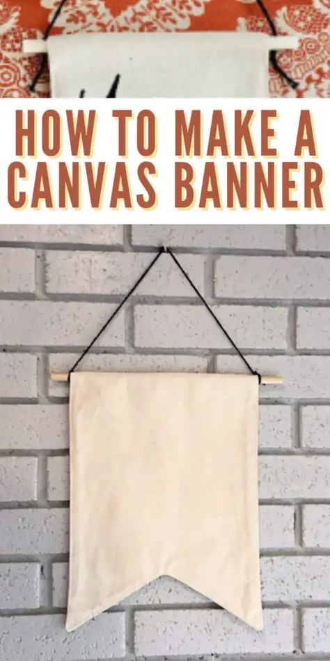 Canvas Material Sewing Projects, Painted Fabric Wall Hanging, Canvas Material Projects, Diy Flag Banner Fabric, Diy Canvas Banner Wall Hangings, Canvas Wall Hanging Ideas, Diy Business Banner, Bunting Banner Design, How To Make Pennant Flags