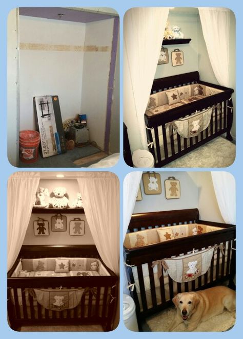 Crib in closet space Baby Corner In Parents Room Small Cribs & Toddler Beds, Closet Crib Ideas, Crib In Closet Ideas Small Spaces, Baby Crib In Parents Room Small Spaces, Nursery Organization Small Spaces, Crib In Closet Ideas, Closet Nursery Converted, Crib In Closet, Baby Girl Nursery Organization