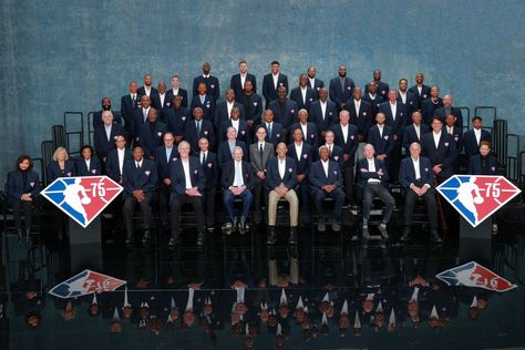 Full NBA 75 Photo 💎 | Bleacher Report Nba 75, Lebron James Championship, Clyde Drexler, Lakers Championships, Anniversary Pictures, Damian Lillard, Carmelo Anthony, Nba Pictures, Nba Draft