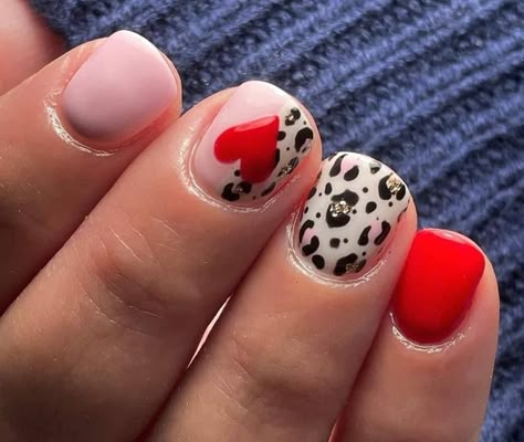 Valentines Leopard Nails, Extra Short Valentines Nails, Nail For Valentines, Nail Ideas Classy, Funny Nails, Valentines Nail, Leopard Print Nails, Valentines Day Nails, Amazing Nail Designs