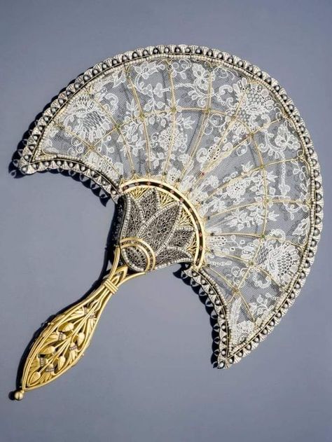 Art Deco, Art Nouveau & 20.(late 19.)Century Decoratif Arts Share  Group | An antique 18k gold,lace,diamond and gem-set fan,1910's. | Facebook Hand Fan Design, Victorian Fan, Antique Accessories, Royal Core, Vintage Fan, Antique Fans, Diy Fan, Vintage Fans, Hand Fans