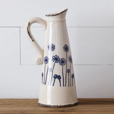 Sgraffito Ideas, Pitchers Pottery, Farmhouse Fresh, Primitive Kitchen Decor, Dandelion Designs, Farmhouse Pottery, Handcrafted Pottery, Wholesale Home Decor, Pottery Painting Designs