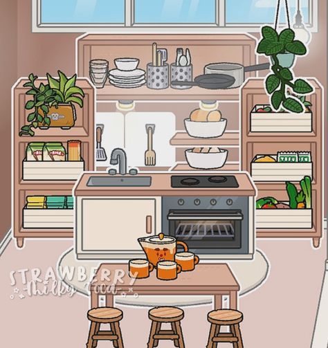 Toca Boca Recipes Breakfast, Modern Mansion Kitchen, Boca Recipe, Toca Boca Hair Salon, Toca Life World Aesthetic Pfp, Mansion Kitchen, Free House Design, Kitchen Ideals, Adorable Homes Game