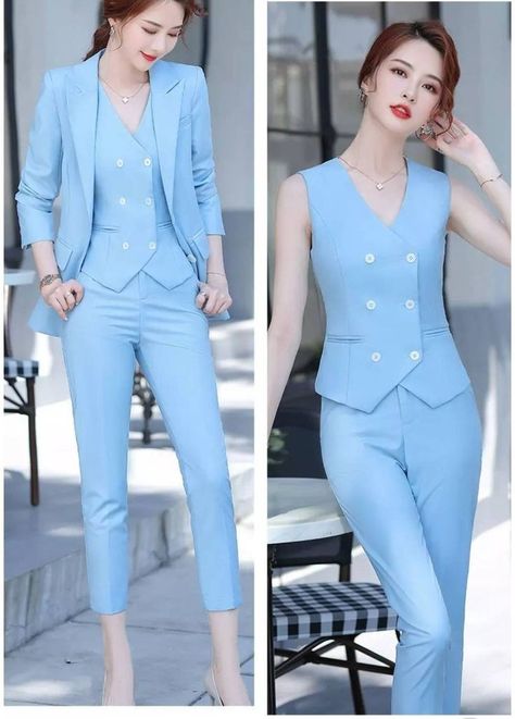 Formal Blazer Outfits, 3 Piece Suit Women, Outing Outfit, Women Blouses Fashion, Ladies Blazer, Stylish Blazer, Woman Suit Fashion, Power Suit, Coat Outfits