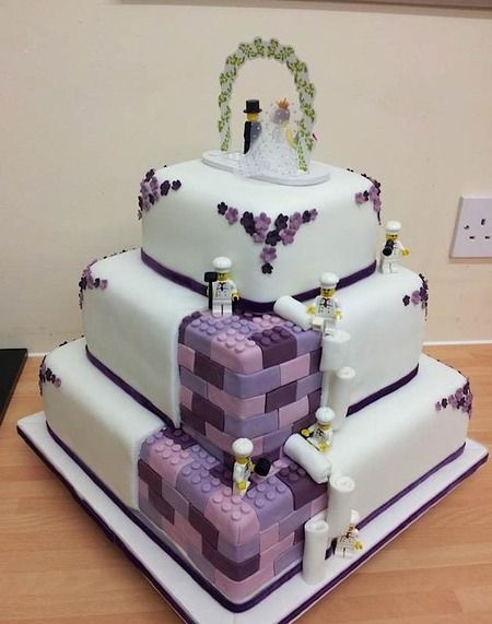 Tiny Lego bakers reveal purple Lego wedding cake. Lego Wedding, Cake Wrecks, Alphabetical Order, One Night, Nursery Rhymes, Wedding Cake, Wedding Cakes, Lego, Cake