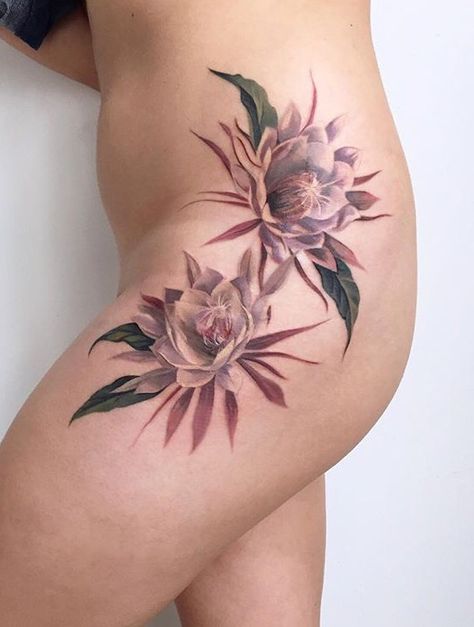 Amanda Wachob Night Flower Tattoo, Queen Of The Night Plant, Queen Of The Night Flower, Watercolor Poppy Tattoo, Small Watercolor Tattoo, Orchid Tattoo, Flower Wrist Tattoos, Queen Of The Night, Sick Tattoo