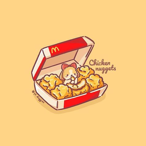 Yo,doggies!狗子哇 on Instagram: “Help!!! Milie, a doggie, is found eating up all my chicken nuggets o(*>ω<*)o ————————————————— #chickennuggets #mcdonalds #mcdonalds🍔🍟…” Food Drawings, Stickers Kawaii, Kawaii Illustration, Cute Food Drawings, Cute Food Art, Instagram Help, Cute Animal Drawings Kawaii, Pinturas Disney, Kawaii Doodles