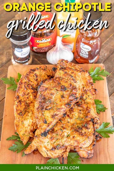 Chicken Recipes Pot Pie, Grilled Orange Chicken, Chipotle Grilled Chicken, Chipotle Chicken Marinade, Plain Chicken Recipes, Grilled Chicken Breast Recipes, Grilled Chicken Tenders, Easy Grilled Chicken, Plain Chicken