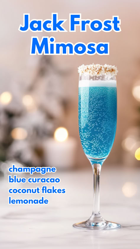 Jack Frost Mimosa Christmas Champagne Cocktails, Easy Christmas Cocktail, Classic Mimosa, Christmas Cocktail Recipes, Holiday Party Drinks, Christmas Cocktails Easy, Creamy Eggnog, Christmas Champagne, Champagne Drinks