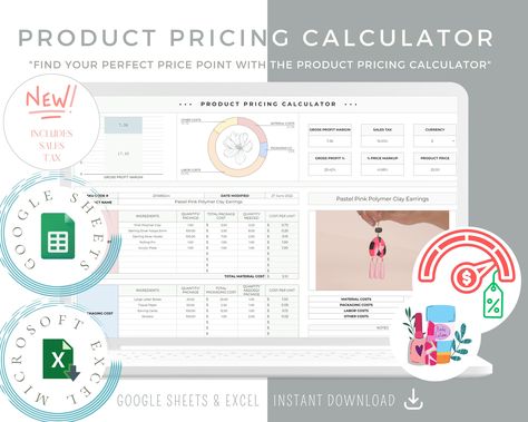 Pricing Calculator Spreadsheet, Price Handmade Products Google Sheet Template, Product Pricing Calculator, Pricing Guide, Pricing Worksheet by TrackerPro on Etsy Product Pricing Worksheet, Salon Organization Ideas, Google Sheet Template, Cost Sheet, Finance Dashboard, Price Calculator, Pricing Templates, Pricing Calculator, Pricing Guides