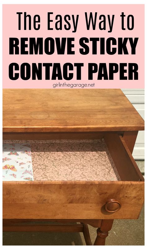 Do your drawers have old contact paper stuck inside? Discover how to remove contact paper the easy way. DIY painted furniture ideas by Girl in the Garage Stenciled Table Top, Removing Contact Paper, Diy Painted Furniture, Farmhouse Thrift Store Makeovers, Painted Furniture Ideas, Stenciled Table, Country Chic Paint, Shelf Paper, Painted Sideboard