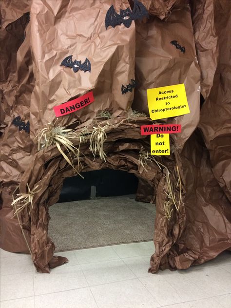 Bat Cave Trunk Or Treat Ideas, Bat Cave Classroom Door, Cave Classroom Transformation, Bat Cave Trunk Or Treat, Bat Cave Classroom, Bat Cave Classroom Transformation, Trunk Or Treat Bat, Cave Classroom, Fall Library