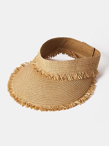 I found this amazing Women Solid Color Raw Edges Beach Casual Sunshade Empty Top Hat Straw Hat with US$14.99,and 14 days return or refund guarantee protect to us. --Newchic Summer Visor, Wide Brim Hat Summer, Womens Beach Hat, Straw Visor, Summer Straw Hat, Baseball Caps Fashion, Summer Hats For Women, Straw Sun Hat, Visor Cap