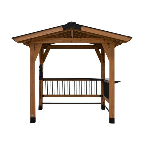 Backyard Discovery Granada Grill Gazebo with Outdoor Bar & Reviews | Wayfair Black Steel Roof, Yard Bar, Bbq Shed, Bar Wood, Outdoor Cooking Spaces, Deck Makeover, Wood Grill, Grill Gazebo, Steel Roof