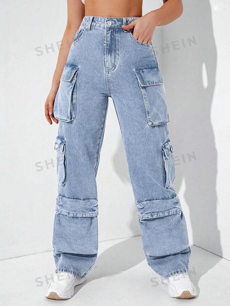 Bag Jeans, Denim Decor, Denim Cargo Pants, Denim Patterns, Jeans Cargo, Overalls Women, Floral Pants, Cargo Jeans, Pocket Pants