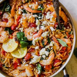 One Pot Shrimp And Orzo, Harissa Shrimp Recipe, Greek Shrimp Orzo, Shrimp Orzo Recipes Feta, Greek Shrimp With Orzo And Feta, Shrimp Orzo, Orzo Dishes, Vegetarian Lasagna Recipe, Pork Lettuce Wraps