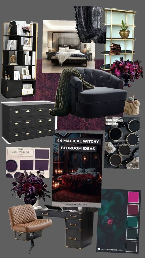 Incorporating blacks with deep jewel tones, layering fabrics and textures to create a cozy, inspiring, emotionally, & physically safe where one can have beautiful, & restful dream filled nights. Cozy Moody Bedroom, Jewel Tone Bedroom, Witchy Bedroom Ideas, Witchy Bedroom, Deep Jewel Tones, Next Bedroom, Moody Bedroom, Jewel Tones, My Room