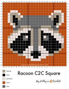 Raccoon Alpha Pattern, Crochet Pattern Grid, C2c Graphgan Charts Free, Crochet Graphgan Patterns Free, Racoon Crochet, Crochet Racoon, Pixel Crochet Pattern, Raccoon Cross Stitch, Pixel Quilt Pattern