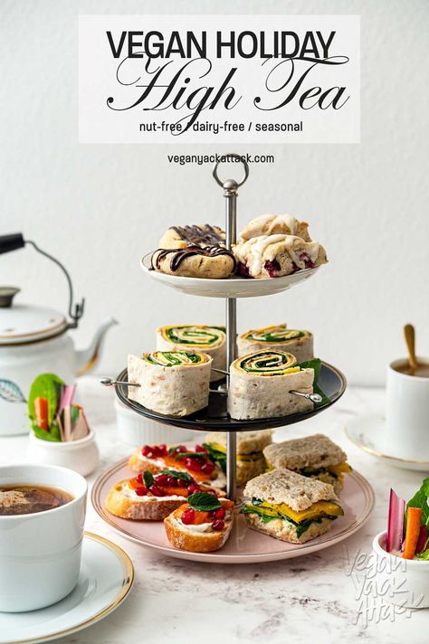 High Tea Sandwiches, High Tea Menu, Vegan Afternoon Tea, High Tea Food, English Afternoon Tea, Vegan Party Food, Afternoon Tea Recipes, Vegan Party, Veggie Snacks