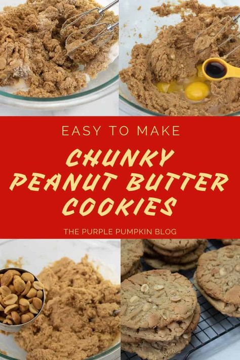 These Chunky Peanut Butter Cookies served warm out of the oven are simply amazing! They are full of peanut butter flavor and made not only with chunky peanut butter but unsalted peanuts too. You need this recipe in your life if you love peanut flavored cookies! #CookieRecipes #ThePurplePumpkinBlog #Recipes Chunky Peanut Butter Cookies, Flavored Cookies, Healthy Cupcakes, Chunky Peanut Butter, Butter Recipes, Butter Cookies Recipe, Peanut Butter Cookie Recipe, Peanut Butter Recipes, Slow Cooker Beef