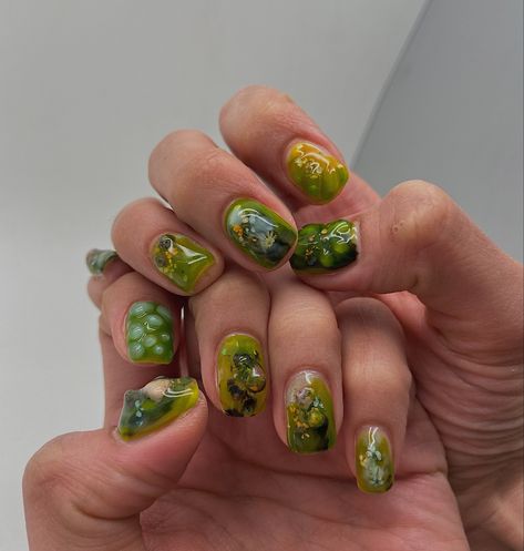 Moss Nail Art, Mossy Nails, Green Nature Nails, Rainforest Nails, Swamp Nails, Forest Nail Art, Enchanted Forest Nails, Moss Nails, Plant Nails