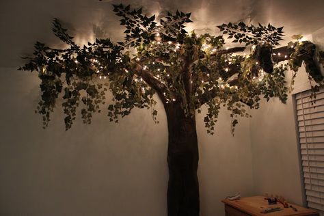 Trees In Nursery, Diy Tree Bedroom, Tree In Room Diy, Tropical Rainforest Bedroom Ideas, Diy Tree In Room, Whimsigothic Home Bedroom Diy, Diy Tree In Bedroom, Diy Forest Bedroom Decor, Camping Room Decor