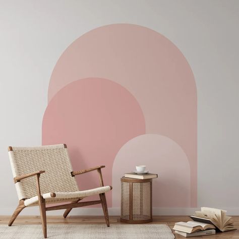 Blush Modern Arch Wall Decal Peel and Stick Arch Wall Sticker Removable Self Adhesive Boho Mural Headboard Sticker - Etsy Arch Wall Design, Mural Headboard, Stick Arch, Boho Toddler Room, Boho Mural, Blush Pink Bedroom Decor, Arch Wall Decal, Pink Accent Walls, Pink Living Room Decor