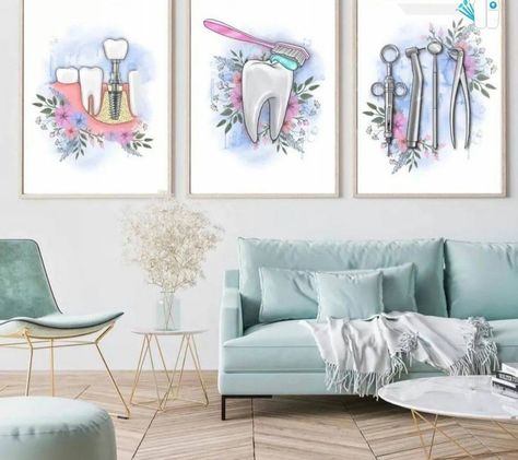 Painting For Dentist Clinic, Pediatric Dental Office Decor, Clinic Aesthetic, Dental Clinic Interior, Dental Wall Art, Clinic Art, Dental Wallpaper, Pediatric Dental Office, Dentist Art