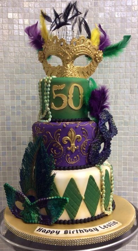 Mardi Gras Birthday - Cake by Over The Top Cakes Designer Bakeshop Mardi Gras Birthday Cake, 50th Birthday Cakes, Mardi Gras Birthday, Masquerade Cakes, Mardi Gras Cake, Madi Gras, Mardi Gras Party Decorations, Mardi Gras Wedding, Mardi Gras Centerpieces