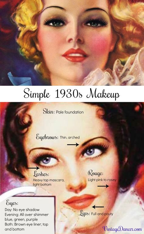 1930’s Makeup, Maquillaje Smokey Eyes, 30s Makeup, 1930s Makeup, Make Up Guide, 1930s Hair, Makeup History, Jessica Clement, Make Up Tools