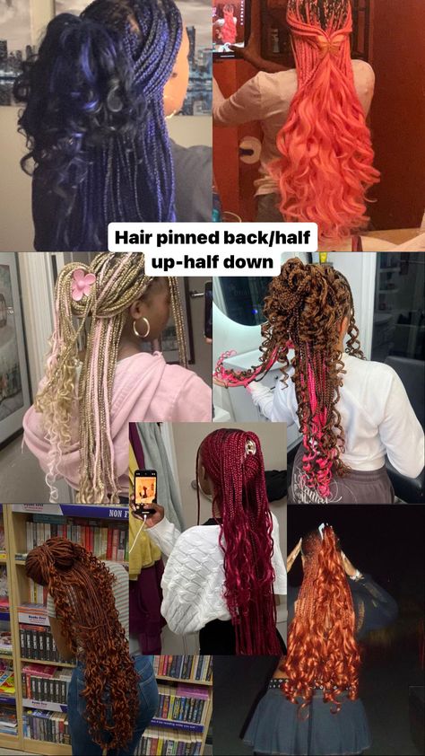 Hairstyles f/ Braids Hairstyles For French Curl Braids, Moesha Braids 90s Style, Different Types Of Braids For Black Hair, Boho Mermaid Braids, Hairstyle For Braids, Peekaboo Locs, Tinsel Braids, Long Braids Hairstyles, Styles For Braids