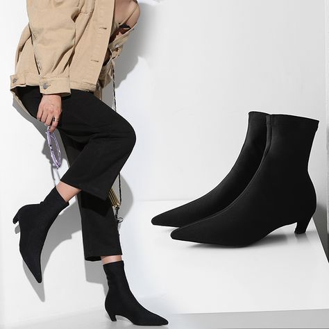 CHIKO BICKFORD KITTEN HEEL PULL ON SOCK BOOTS Kitten Heel Sock Boots, Kitten Heel Ankle Boots Outfit, Kitten Boots Outfit, Low Heel Boots Outfit, Low Heeled Boots Outfit, Kitten Heel Boots Outfit, Suede Ankle Boots Outfit, Heeled Ankle Boots Outfit, Heeled Booties Outfit