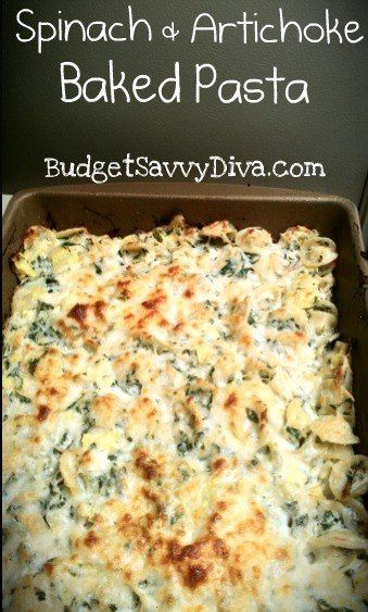 Spinach & artichoke baked pasta Spinach Artichoke Pasta, Artichoke Pasta, Baked Pasta, Diner Recept, Spinach Artichoke, Pasta Bake, Casserole Dish, Tortellini, Comfort Foods