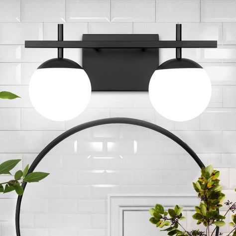 https://amzn.to/3Qlh4Bk ZSMIHDOH Black Bathroom Light Fixtures Over Mirror, 2-Lights Bathroom Vanity Light Fixtures with Milky White Globe Glass Ball, Modern Vanity Wall Sconces Lighting Hallway Light (14.56 inch) Bathroom Light Fixtures Over Mirror, Black Bathroom Light Fixtures, Bathroom Vanity Light Fixtures, Black Bathroom Light, Modern Bathroom Vanity Lighting, Black And Gold Bathroom, Modern Vanity Lighting, Lights Bathroom, Mid Century Modern Bathroom