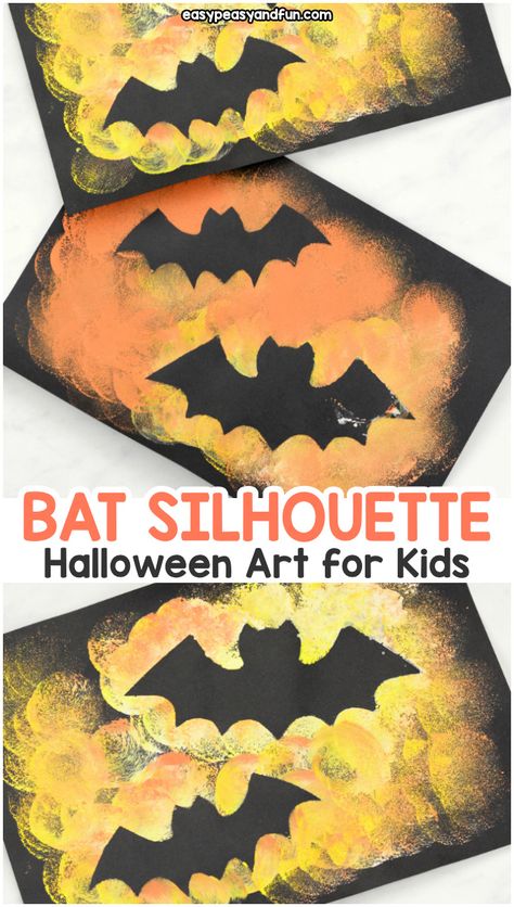 Art Project For Kindergarten, Halloween Art For Kids, Project For Kindergarten, Halloweenpyssel Barn, Veselý Halloween, Silhouette Halloween, Halloween Art Projects, Bat Silhouette, Halloween Crafts Preschool