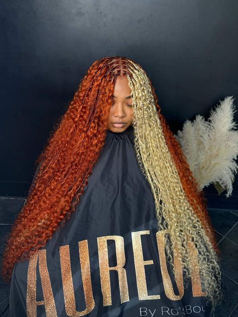 Ginger And Blonde Goddess Braids, Ginger And Blonde Braids, Box Dreads, Ginger And Blonde, Bohemian Braided Hair, Braiding Hair Colors, Blonde Hair Makeup, Short Box Braids Hairstyles, Big Box Braids Hairstyles