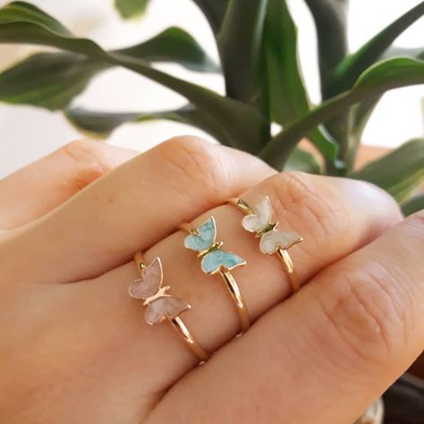 Hand Jewelry Rings, Dainty Butterfly, Color Minimalist, Lotus Ring, Lotus Design, Butterfly Ring, Ring Stacking, Butterfly Jewelry, Enamel Ring