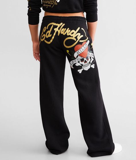 Edy Hardy Y2K Skull Pant - Women's Pants in Black | Buckle Ed Hardy Fits, Ed Hardy Sweatpants, Skull Pant, Ed Hardy Outfit, Ed Hardy Y2k, Loc Bob, Y2k Skull, Skull Pants, Thrift Board