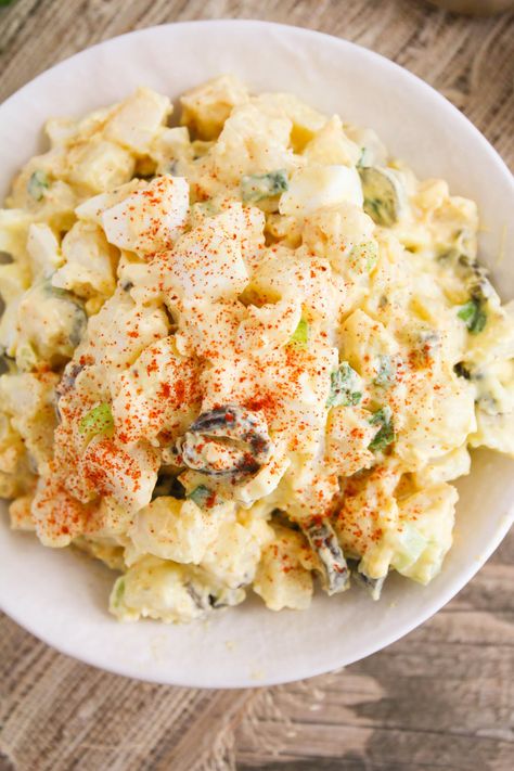 This delicious basic potato salad is easy to prepare and always a favorite! Basic Potato Salad, Egg Salad Without Mayo, Hot Beer Cheese Dip, Deviled Egg Potato Salad, Asian Steak, Apple Pork Tenderloin, Holiday Meal Planning, Cheesy Zucchini, Stuffed Pork Tenderloin