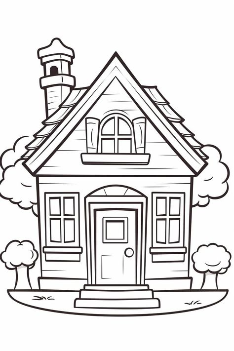 ☾~.~☕️follow me☕️~.~☾ House Coloring Pages For Kids, Dream House Drawing, Coloring Aesthetic, House Coloring Pages, Printable House, House Outline, Vector House, Outline Images, House Colouring Pages