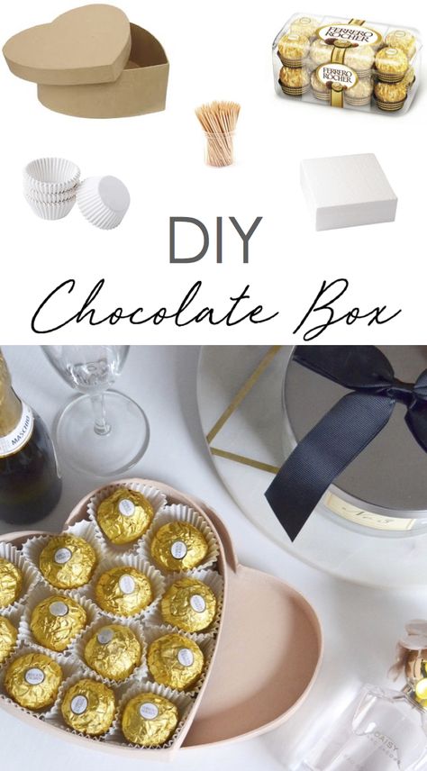 Candy Gift Box Ideas Diy, Diy Chocolate Box Ideas, Chocolate Box Diy, Homemade Gift Boxes, Picture Gifts Diy, Buket Snack, Make Your Own Chocolate, Candy Bouquet Diy, Diy Chocolate